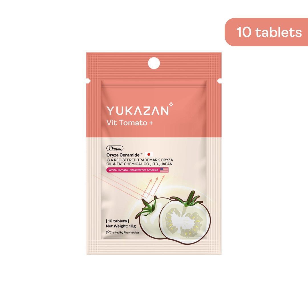 🎁 Yukazan Vit Tomato+ Brightening Supplement 10's - Collagen, White Tomato, Oryza Ceramide Chewable Tablet - Oral Sunblock (100% off)