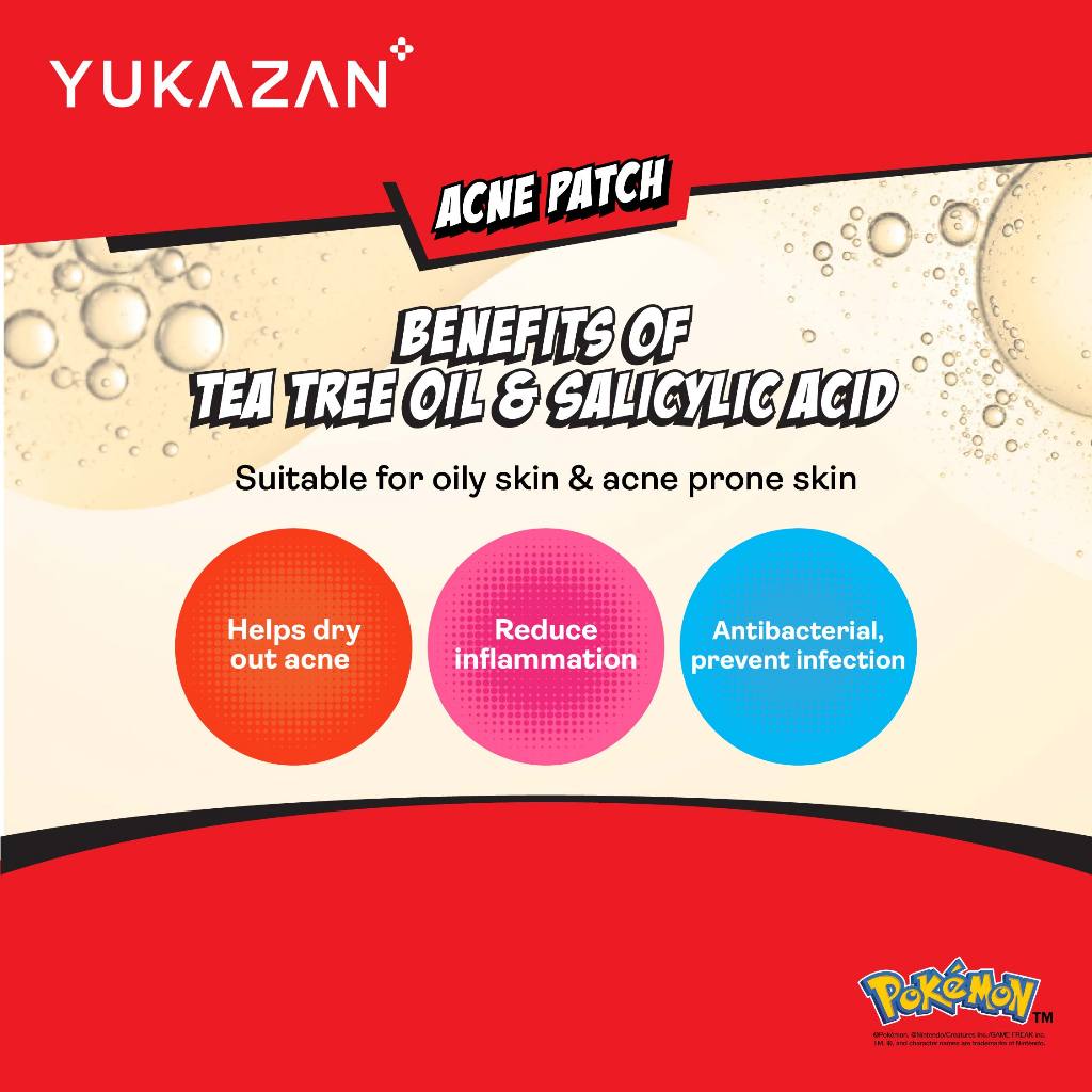 【Yukazan x Pokémon】Hydrocolloid Acne Healing Patch 30's | Cute Design | Pimple patch | Acne Patch