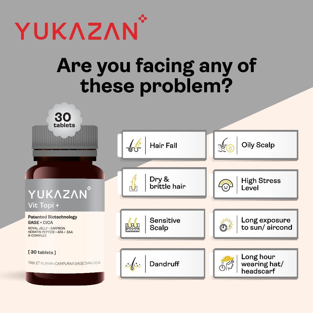 Yukazan Vit Topi+ 10's Hair Growth Chewable Supplement/ Healthy Hair Scalp / Anti Hair Loss / Hair Growth