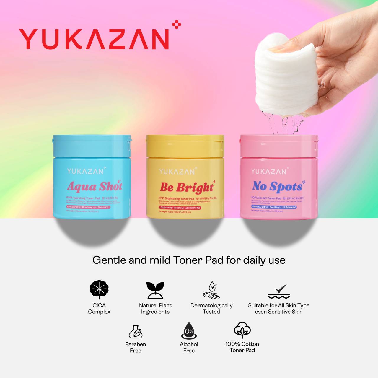 Yukazan POP! Aqua Shot Hydrating Toner Pad 60's - Soothing, Moisturizing, pH Balancing - Skincare, Face