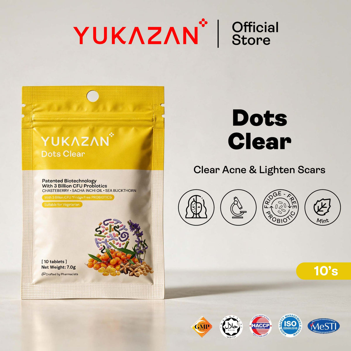Yukazan Dots Clear 10's Chewable Supplement Reduce Acne / Lighten Scars / Anti Acne / Skin Clarity