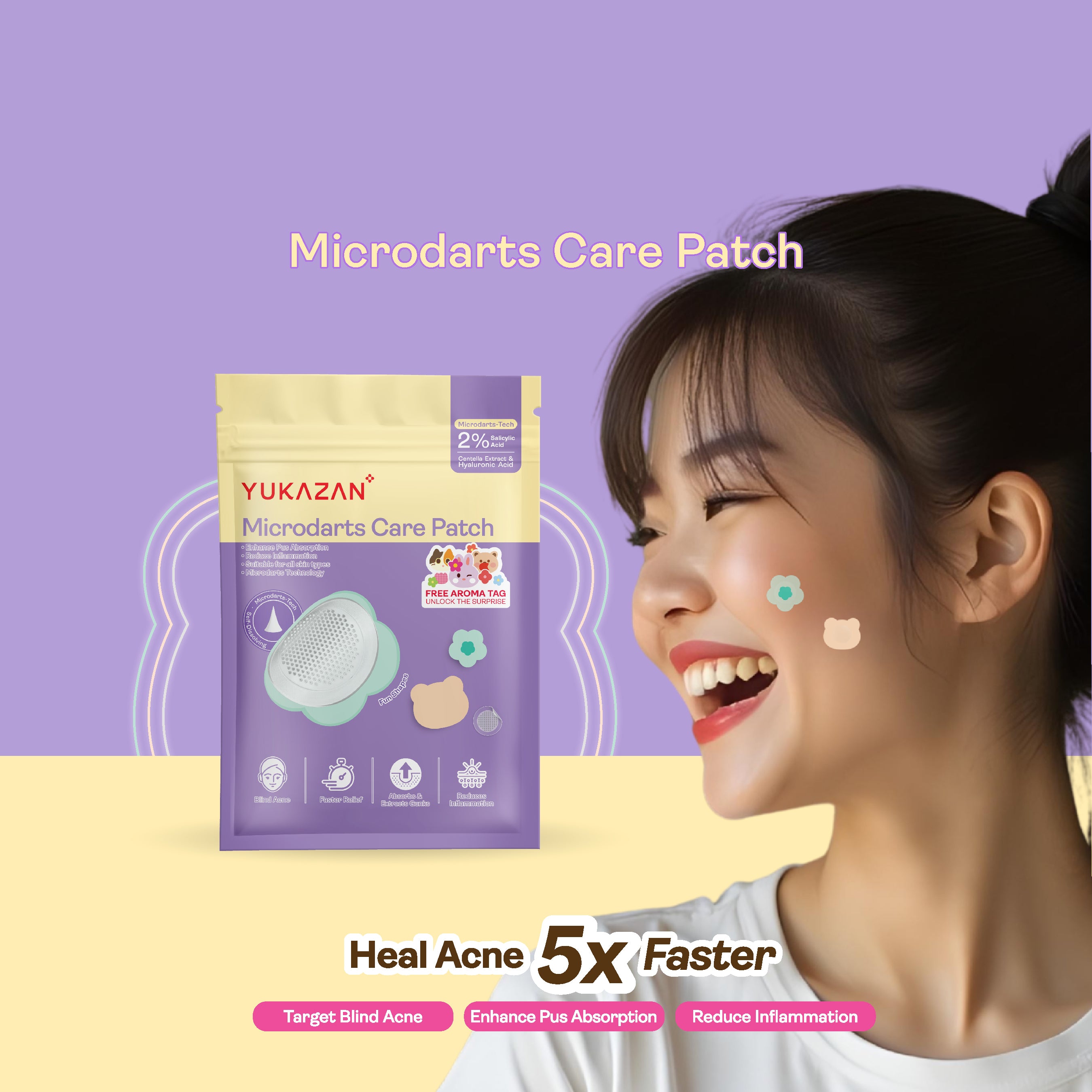 Yukazan Microdarts Care Patch for Acne Fun Shape 9's| Microneedle Patches for Blind Pimples | Pure Hydrocolloid Skincare