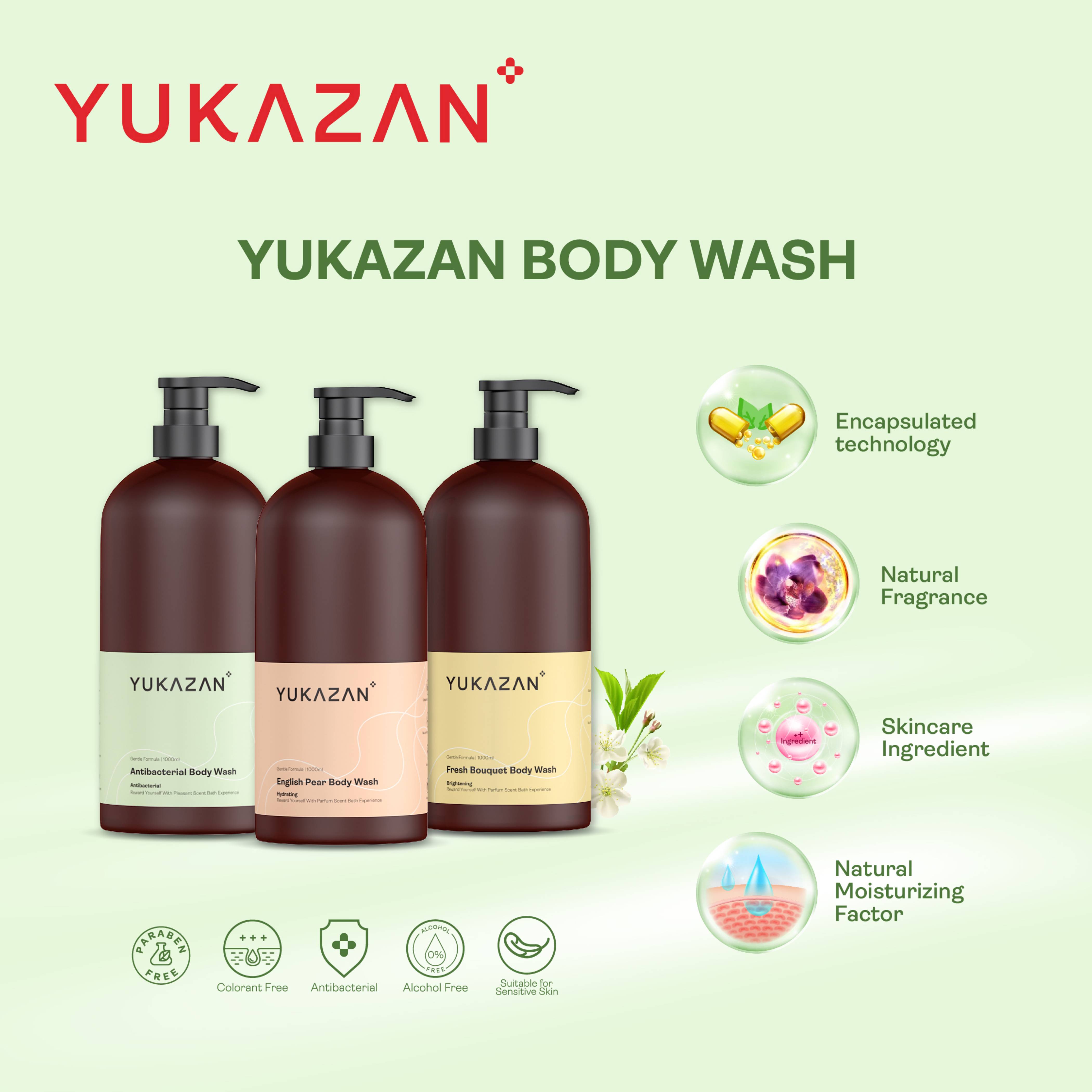 Yukazan Fresh Bouquet Body Wash 1000ml Shower Foam / Antibacterial and Alcohol Free / Body Shampoo - Yukazan Official Store