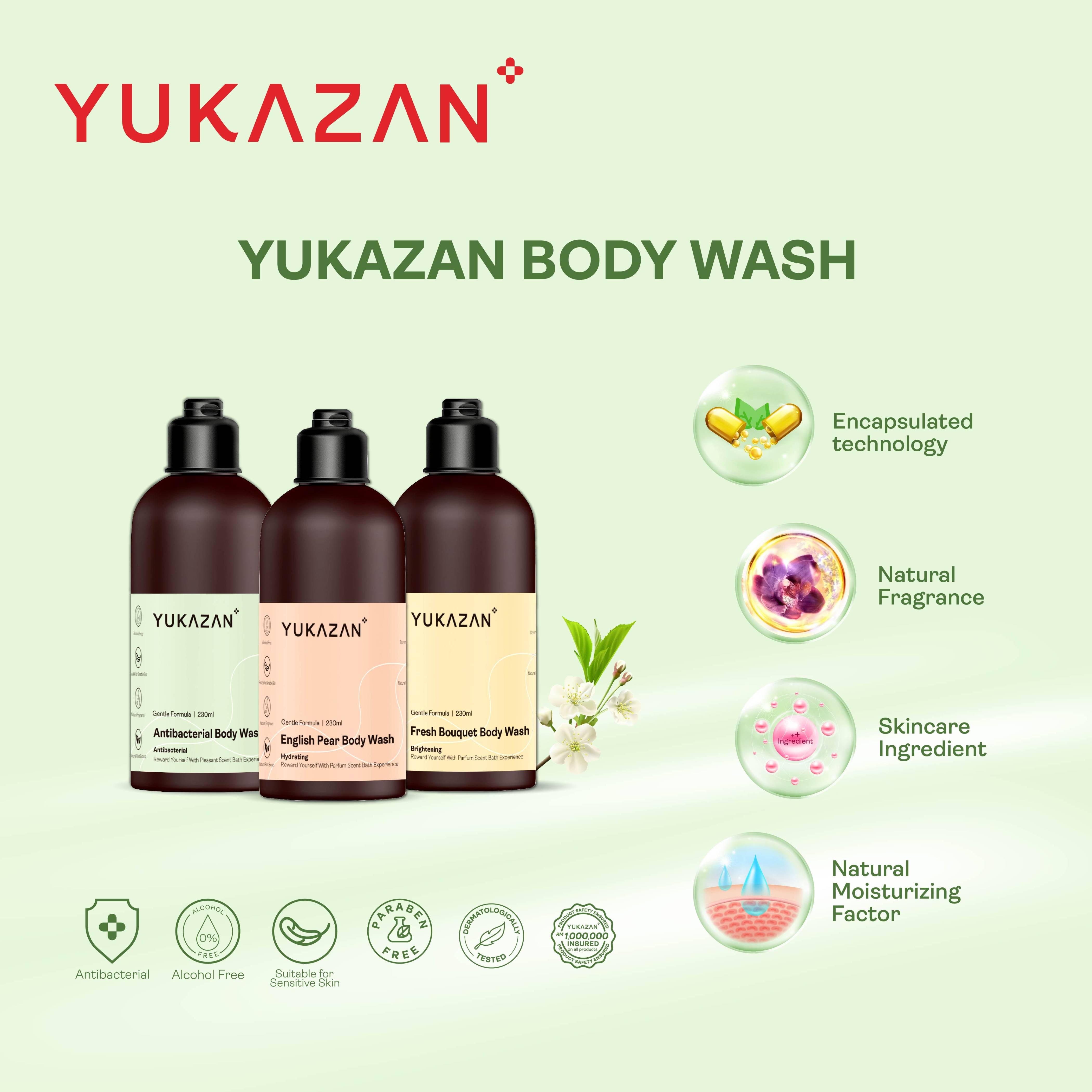 Yukazan Fresh Bouquet Body Wash 230ml Shower Foam / Antibacterial and Alcohol Free / Body Shampoo - Yukazan Official Store